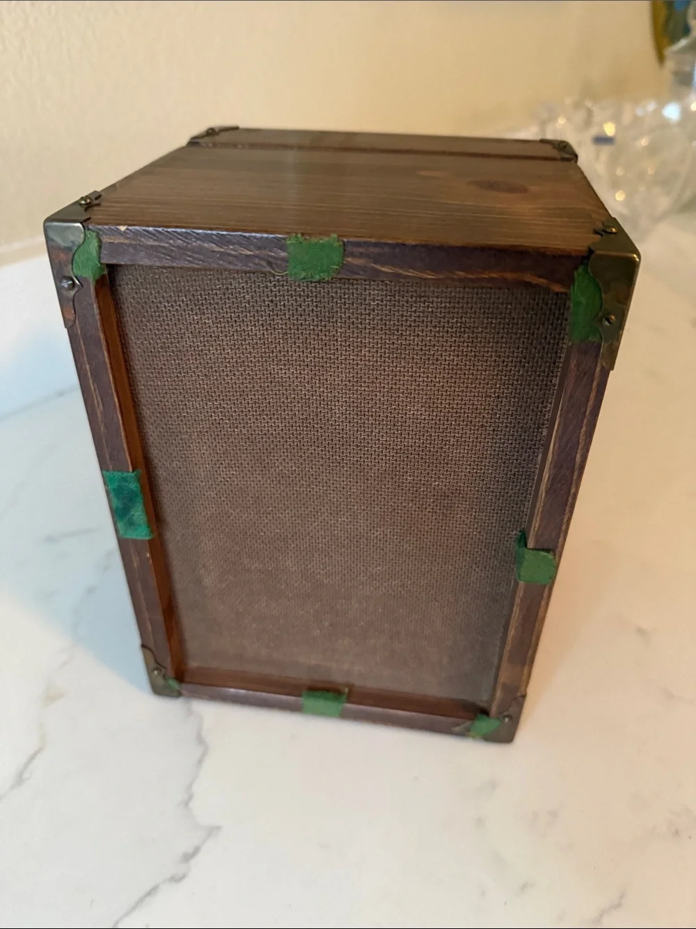 Vintage Wooden Box with Brass Accents and hinged lid